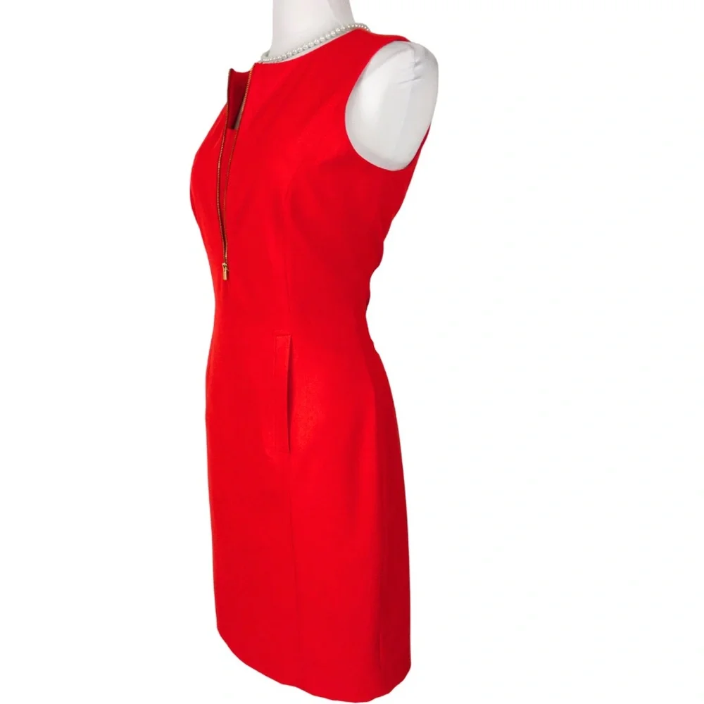 Calvin Klein Orange Red Front Zipper Sleeveless Pockets Sheath Midi Dress 10 - Picture 3 of 16